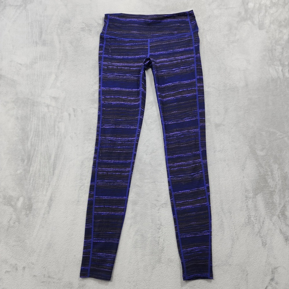Athleta Leggings Womens S TALL Blue Purple Striped Chaturanga High Rise Yoga Gym
